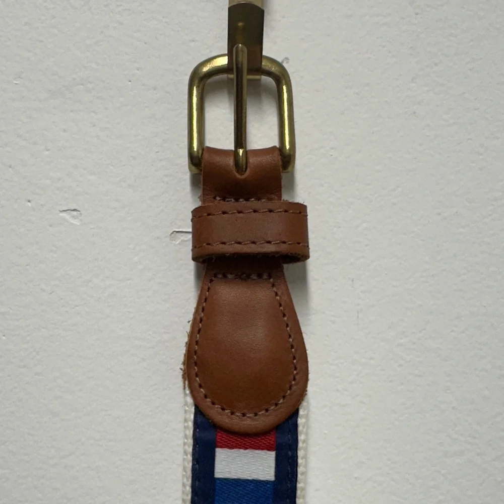J. Bailey Nautical Flag Pattern Belt with Brown Leather